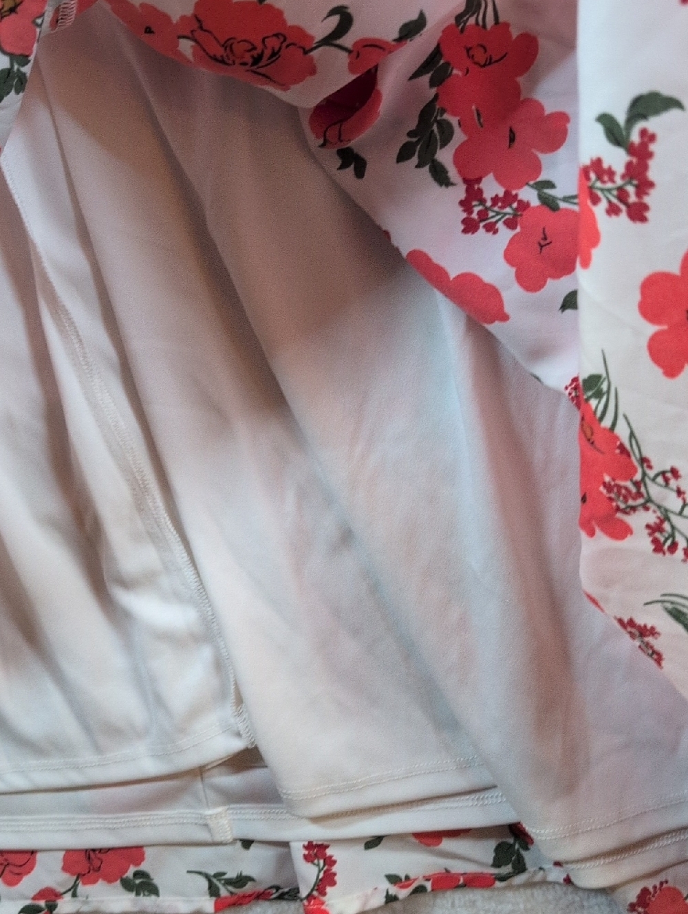 White Floral Fit-&-Flare Dress with Red Rose Print - Picture 5 of 6
